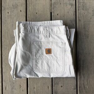 Carhartt Beige Canvas Work Pants Carpenter Trousers Relaxed Fit Utility Sand